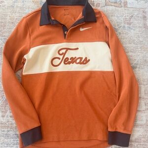Texas Longhorns Nike Long-Sleeve Rugby Polo - Orange, Cream & Dark Brown Collar